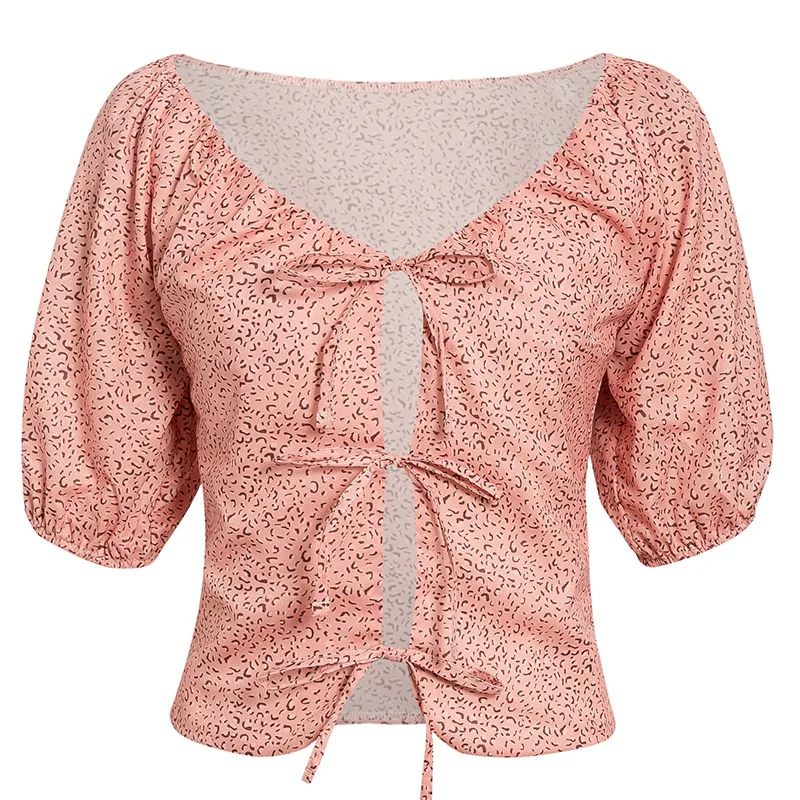 Conmoto, boho, для пляжного клуба, сексуальные короткие рубашки, для женщин, на шнуровке, с оборками, винтажные топы, рубашки, повседневные, цветочные, женские рубашки
