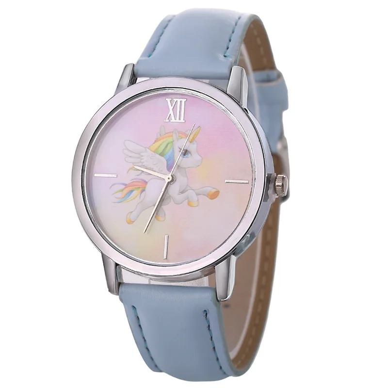 

Wish Hot Selling Hot Sales Women's Belt Watch Fashion Cute Color Unicorn Pattern Couple Watch Wholesale