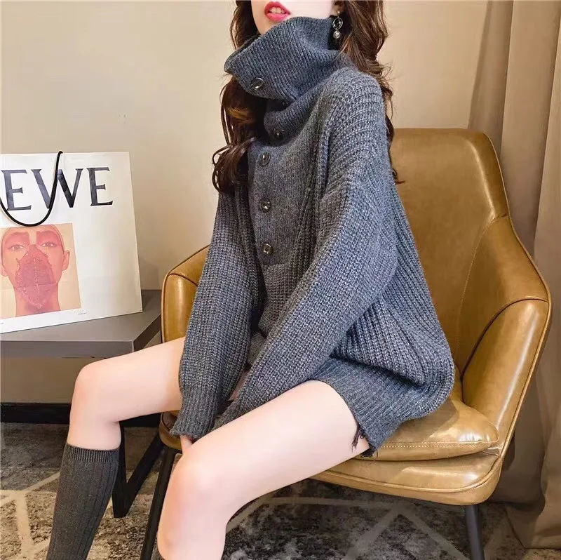 

Lapel stand up collar solid color sweater loose Slouchy top fashion trend flu sweater autumn winter 2019 new Korean version