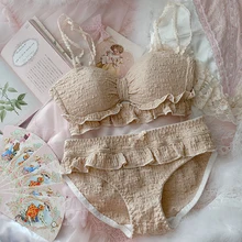 

Japanese Sexy Cute Bra and Panty Set Lolita Ruffles Cotton Underwear Panties Young Women Girls Lingerie Kawaii Ladies Brief New