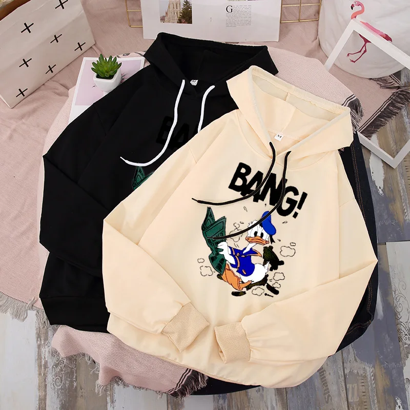 

Women hoodies Couple Shirt Winter Spring streetwear Cartoon Donald shirt Letter Print Bang Long Sleeve funny sweatshirts