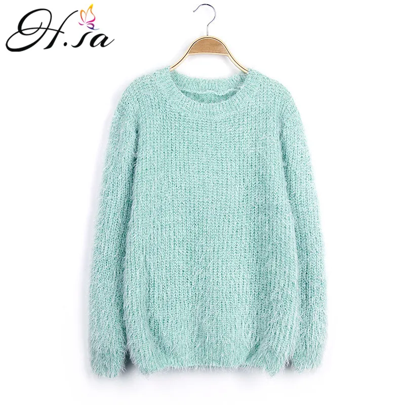 

H.SA Women Winter Sweater Oneck Mohair Casual Loose Knit Pullover Cheap Warm Soft Sweaters Pull Femme Jumper casaco feminina