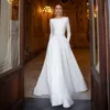customized Satin Wedding Dresses O-neck White robe de mariée Long Sleeve A Line Bridal Dresses Vestido de Novia With pocket 1