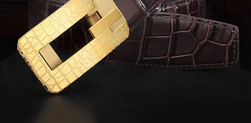 FAJARINA Top Quality Crocodile Pattern Cowhide Leather Geometry Stainless Steel Automatic Buckle Metal Belts for Men ZDFJ273