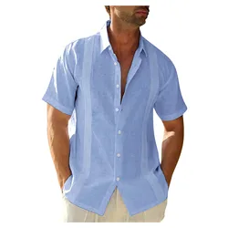 Camisas masculinas casual bordado borda sólida camisa de manga curta turn down colarinho blusa camisas masculinas camisa respirável chemises h