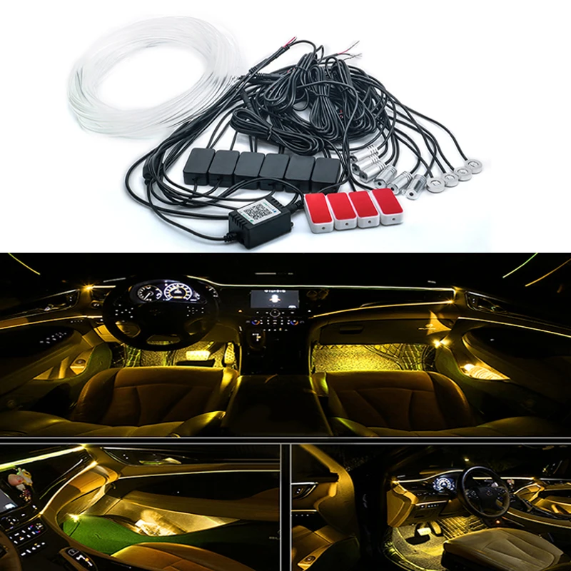 5m Umgebungs Lampe RGB Auto LED Neon Kalt Licht Auto Innen Atmosphäre Licht  Refit Dekoration Streifen Glanz Verdrahtung Fahrer - AliExpress