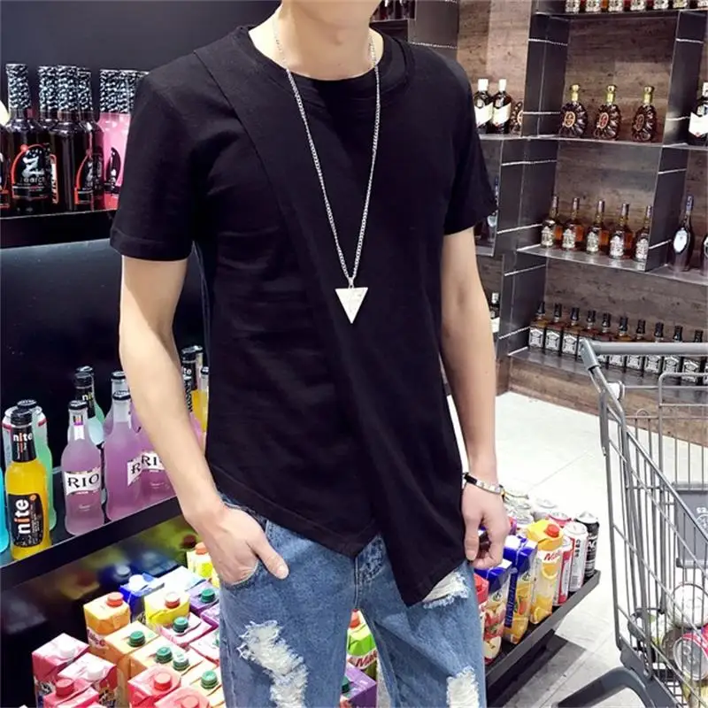 Футболка мужская Асимметричная с имитацией двух длинных рукавов рубашка в