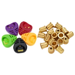 5 Pcs Plactic Heart-Shaped Guitar Pick Plectrum Holder Cases & 18 Pcs String Ferrules For Electric Guitar (Gold)