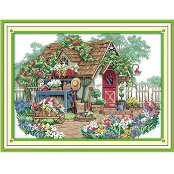 

Flower Cabin (2) DMC Cross Stitch 11CT 14CT DIY Needlework Counted China Cross Stitch Kits For Embroidery Crafts Home Decor