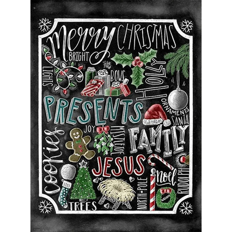 HUACAN Diamond Mosaic Christmas 5d Diamond Painting Blackboard Drawing Rhinestones Picture Diamond Embroidery Full Set Craft Kit