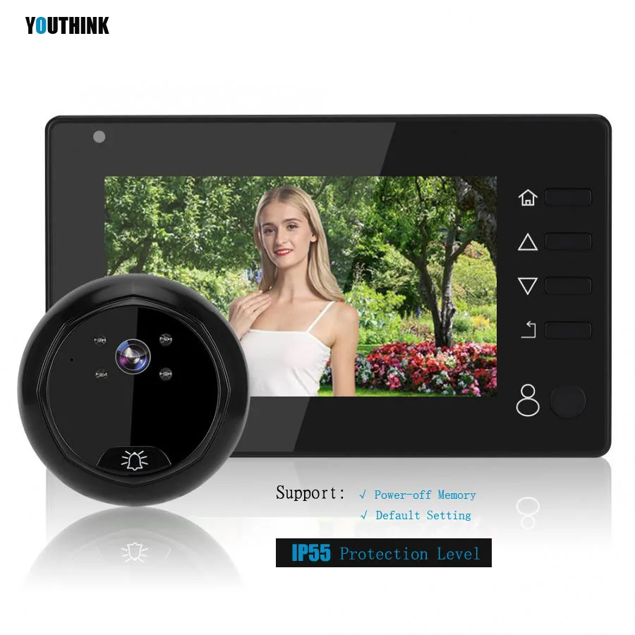 Timbre de puerta inteligente de 4,3 pulgadas con vídeo, visor con mirilla para puerta, seguridad para el hogar, timbre inteligente, resistente al agua IP55