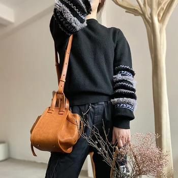 

FEROUCH INS trend leather hammock bag leather retro trend handmade bag shoulder slung MINI fashion wild bucket bag Free Shipping