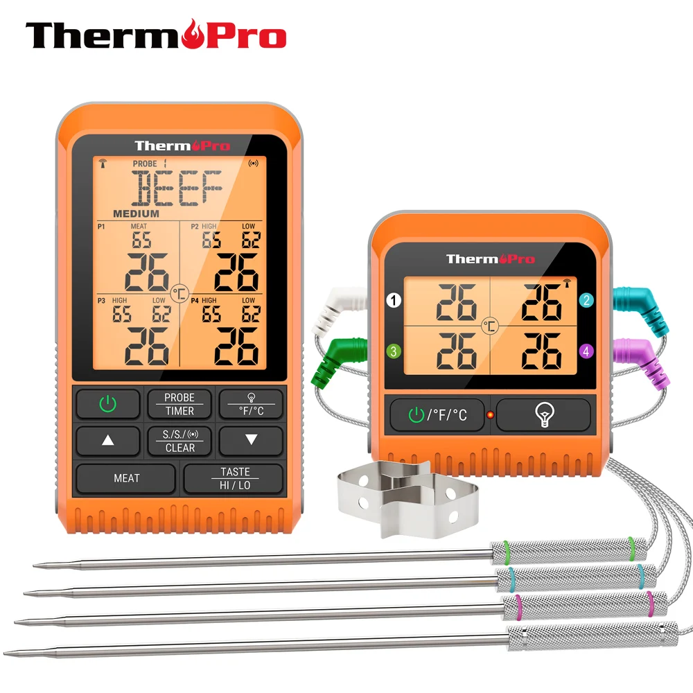 Digital Thermometer Digital Kitchen Thermometer Oven Thermometer Barbecue Thermometer Non Medical Thermometer Meat Thermometer Probe Thermometer Digital Meat Thermometer ThermoPro TP829 Backlight 4 Meat Probes 300M Wireless For Meat Kitchen Thermometer Timer