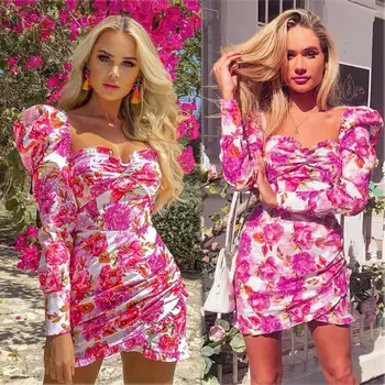 

Floral Print Women Ladies Evening Party Sexy Prom Ball Mini Dresse Size S M L Autumn Dress Holiday Dress