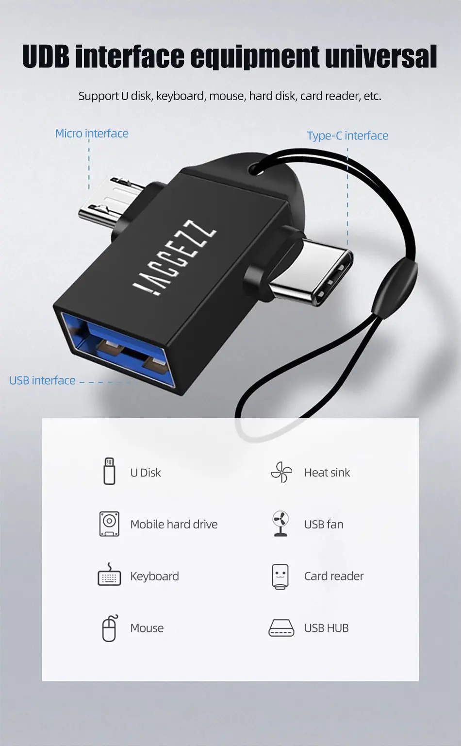 !ACCEZZ 2in1 Type-C OTG Adapter Micro USB To USB 3.0 Female Adapter For Macbook Pro Xiaomi mi 9 Huawei Samsung S9 S10 Connectors (7)