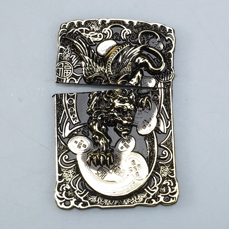 

New Golden Silver Health Fortune PiXiu Carved DIY Metal Badge For Zippo Kerosene Oil Lighter Decoration Accessory Metal Sticker