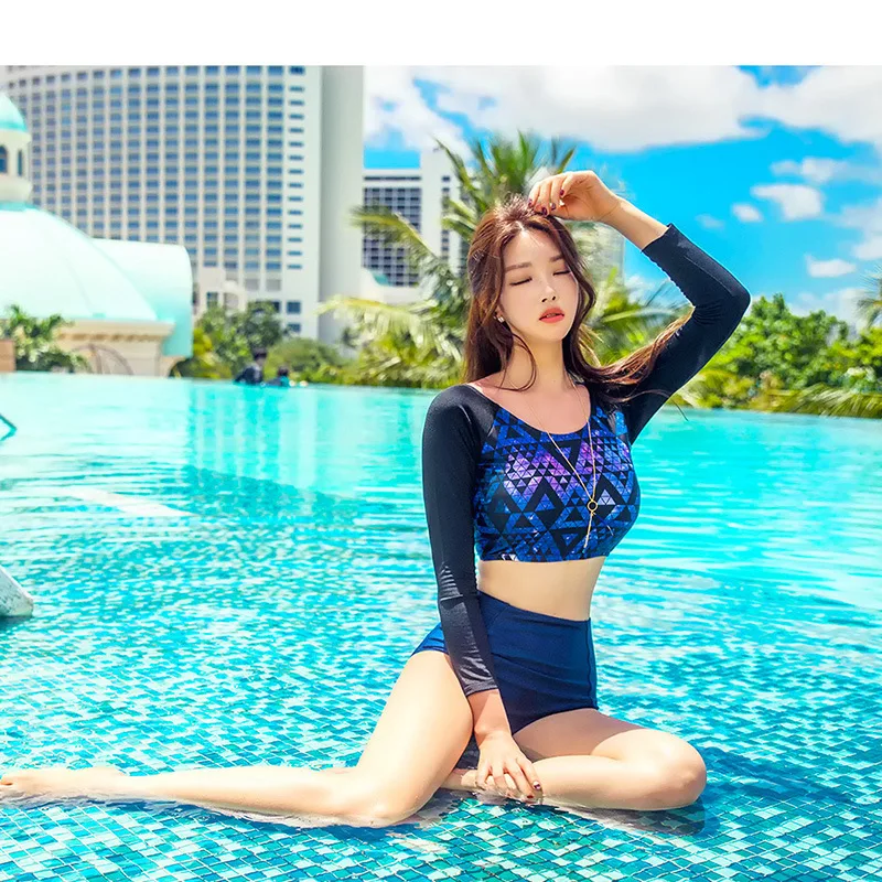 

2019 New Style Japanese Korean Students Swimsuit Conservative Split Type Long Sleeve Two-Piece Sexy Backless High-waisted Hot Sp