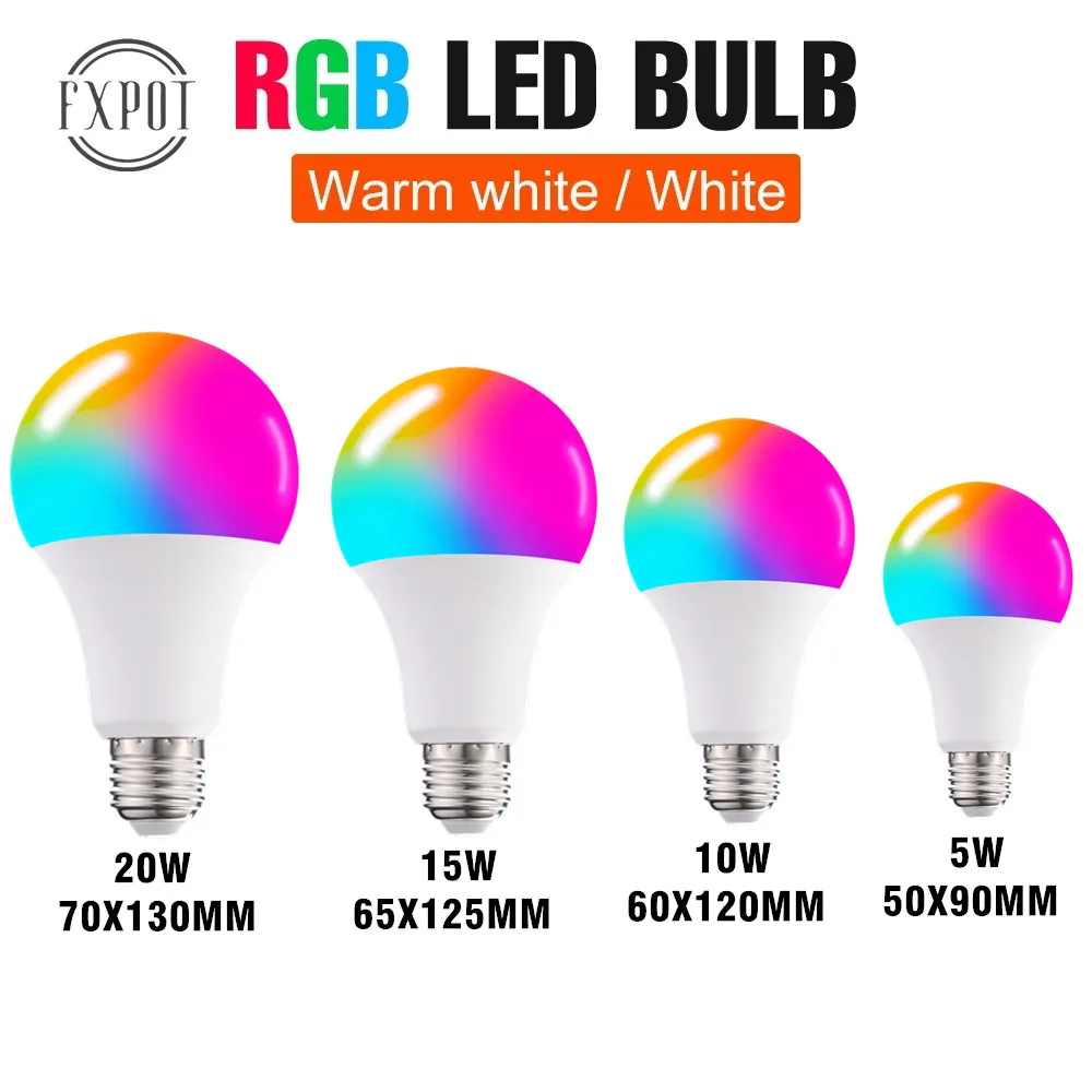 E27 Smart Control Lamp led RGB Light Dimmable for home  RGBW Led Lamp Colorful Changing led bulb Lampada RGBW White Decor Home