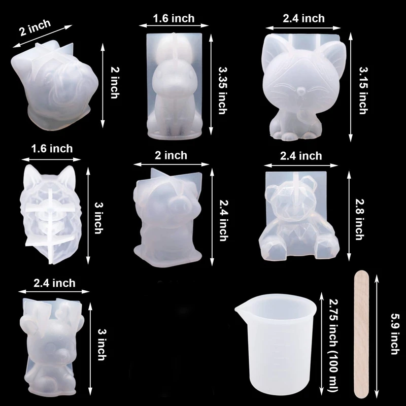 Формы из смолы для животных, DIY3D набор инструментов для литья из смолы для животных включает в себя 7 ПОЛИМЕРНЫХ силиконовые формы для выпечки в виде животных 2 мерных стакана 10 деревянных палочек