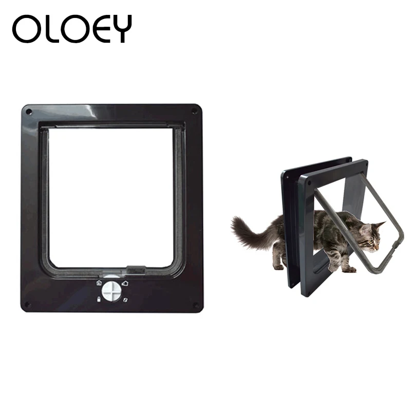 

4 Way Lockable Pet Dog Cat Door ABS Plastic Security Flap Door for Small Animal Pet Cat Dog Gate Protect Pet Safe Supplies