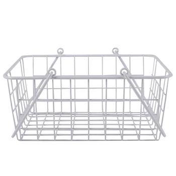 

Portable White Iron Storage Basket Metal Mesh Grid with Handle Fruits Storage Organizer Holder Home Decoration Sundries Basket