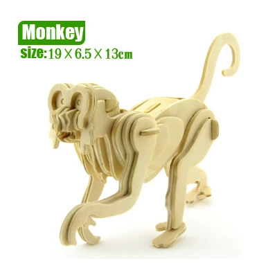 1 шт. DIY паззл с динозаврами животные деревянные игрушки 3D трехмерная модель собранная головоломка сделай сам для детей развивающие 3D Пазлы - Цвет: Monkey