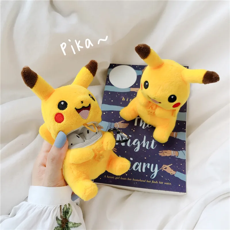 Bluetooth Earphone Case for AirPods Cover Protective Case for Apple AirPods2 Cute Plush Fluffy Design Luxury Yellow Elf Keychain