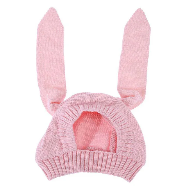 Pink Детские шапки с ушками кролика на осень и зиму, теплые трикотажные шапки для мальчиков, вязаные шапки для девочек, шапки для младенцев с помпонами, шляпки из шерсти, реквизит для фотосессий - Color: Pink