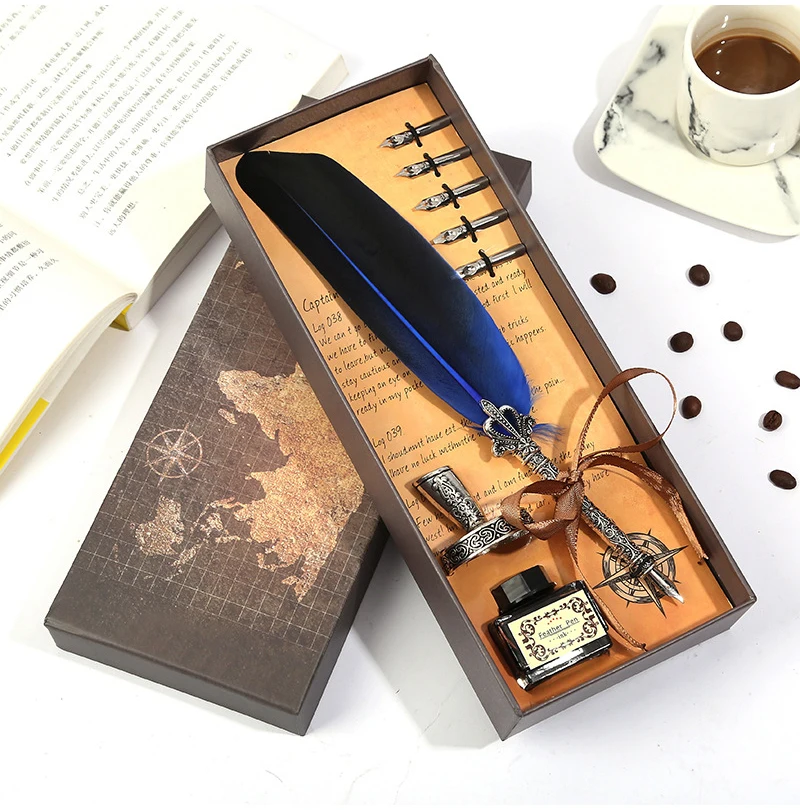 

Vintage Calligraphy Pen Feather Dip Fountain Pen Sets Ink Stationery Quill Creative Retro Writting Pen School Office Supplies