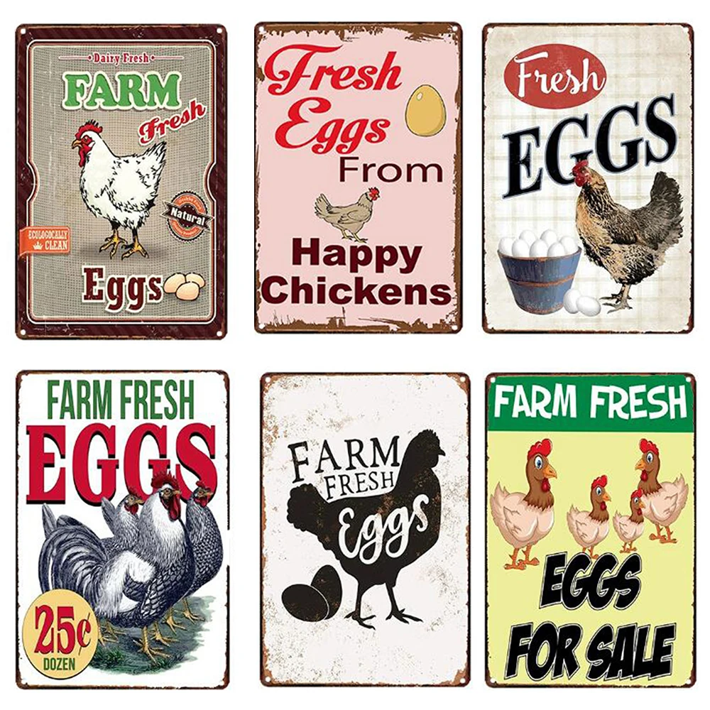 

Farm Fresh Eggs Metal Tin Sign Plate Chicken Egg Shabby Chic Metal Poster Farm Home Kitchen Wall Decor Iron Painting