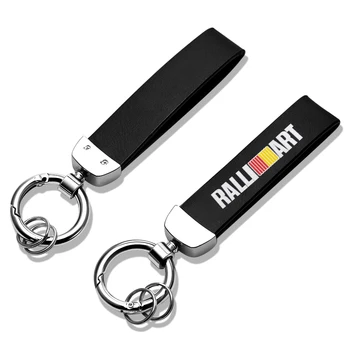 

Fashion Car Metal+Leather Key Chain Key Ring RALLIART Emblem Keychain For Mitsubishi Ralliart ASX Lancer Outlander Galant Pajero