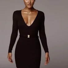 Женское платье с v-образным вырезом и длинным рукавом, облегающее платье, Вечерние Коктейльные мини-платья, Осень-зима