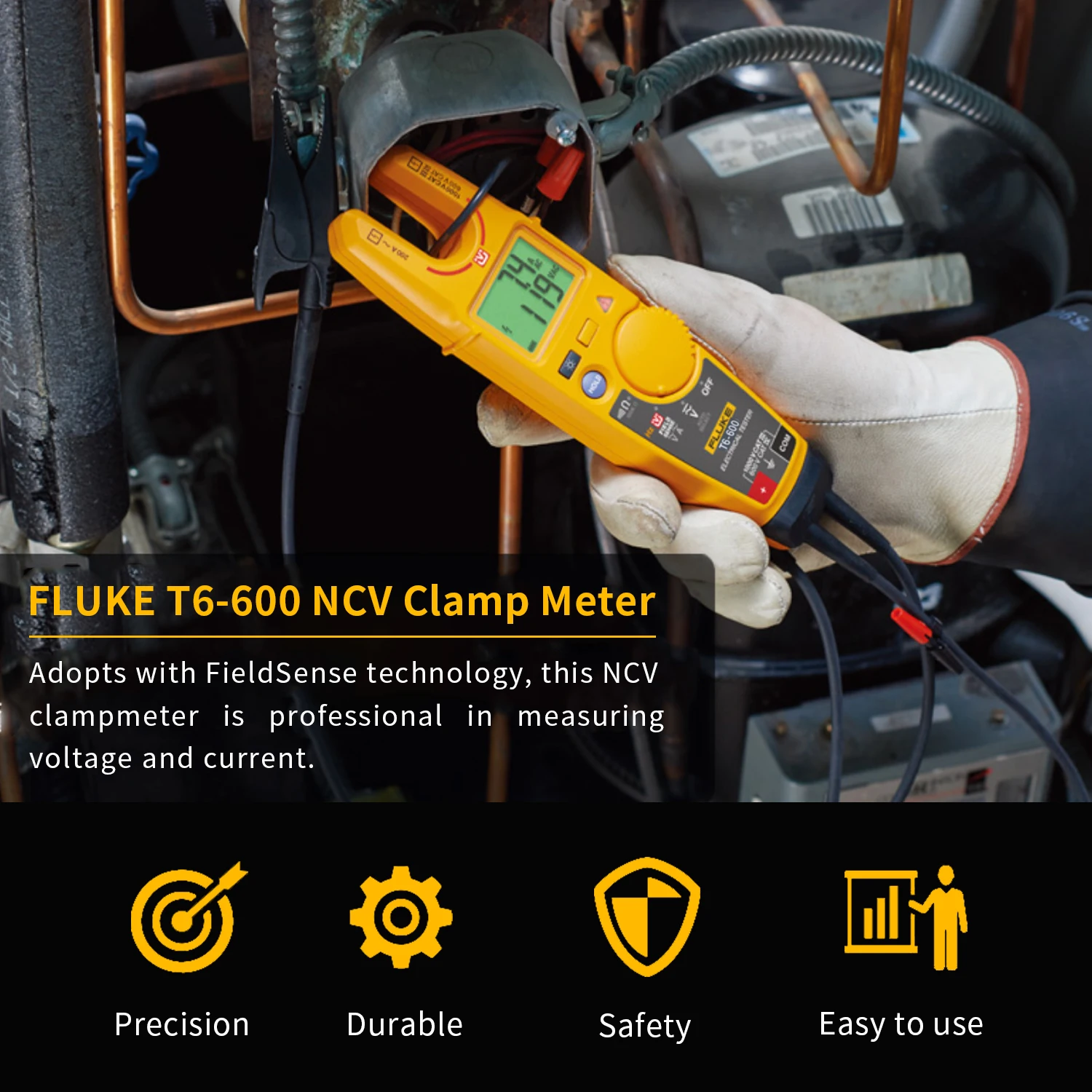 FLUKE T6-600 Токоизмерительные клещи True-RMS Электрический тестер Цифровой мультиметр зажим AC/DC измерители напряжения 200A AC токовые клещи