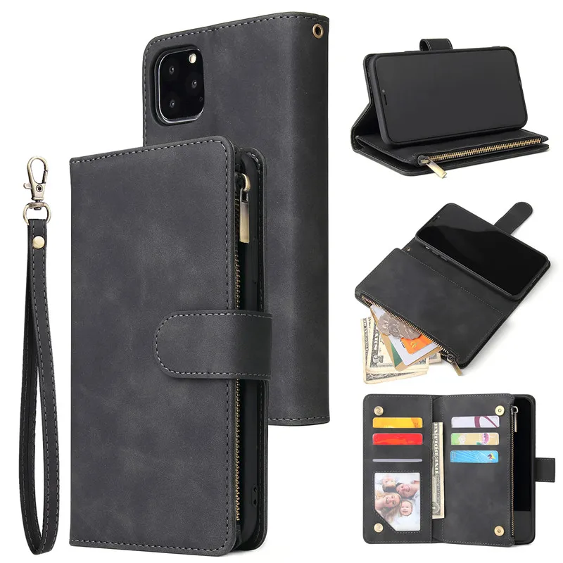 black Роскошный кожаный кошелек на молнии, чехол для телефона s для iPhone 11 Pro Max, чехол для iPhone XS Max XR X 7 6 8 Plus, Магнитный флип-чехол - Цвет: black