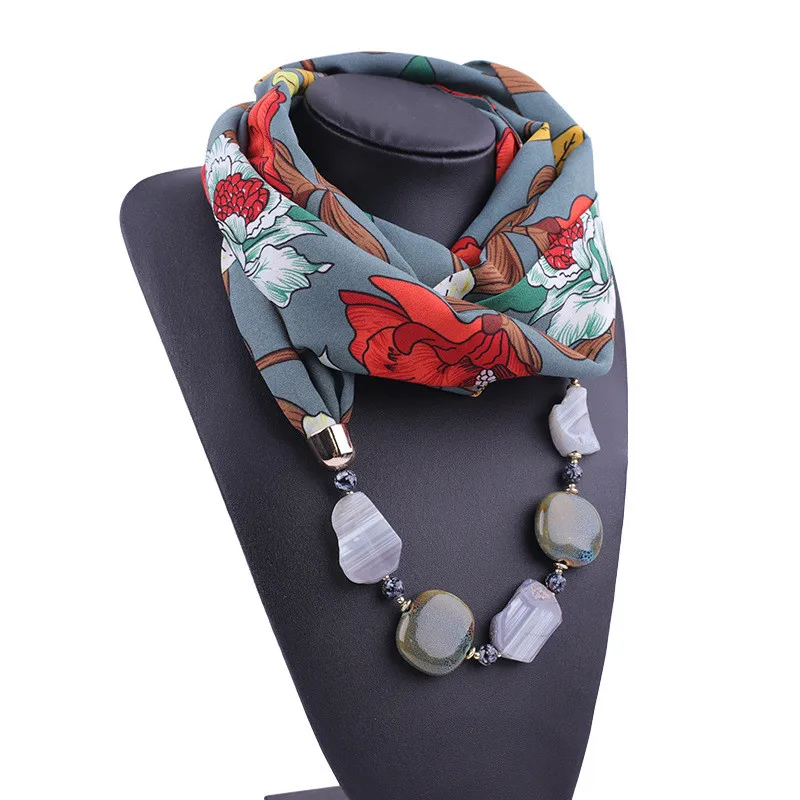 Ahmed Muticolore Печатный шифон камень/керамический кулон шарф ожерелье модное ожерелье в богемном стиле воротник Bijoux ювелирные изделия - Metal Color: A