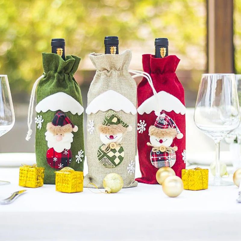 

1pc Santa Claus pattern Wine Bottle Cover Gift Xmas Navidad New Year Dinner Party Table Decors Christmas Decorations 3 colors