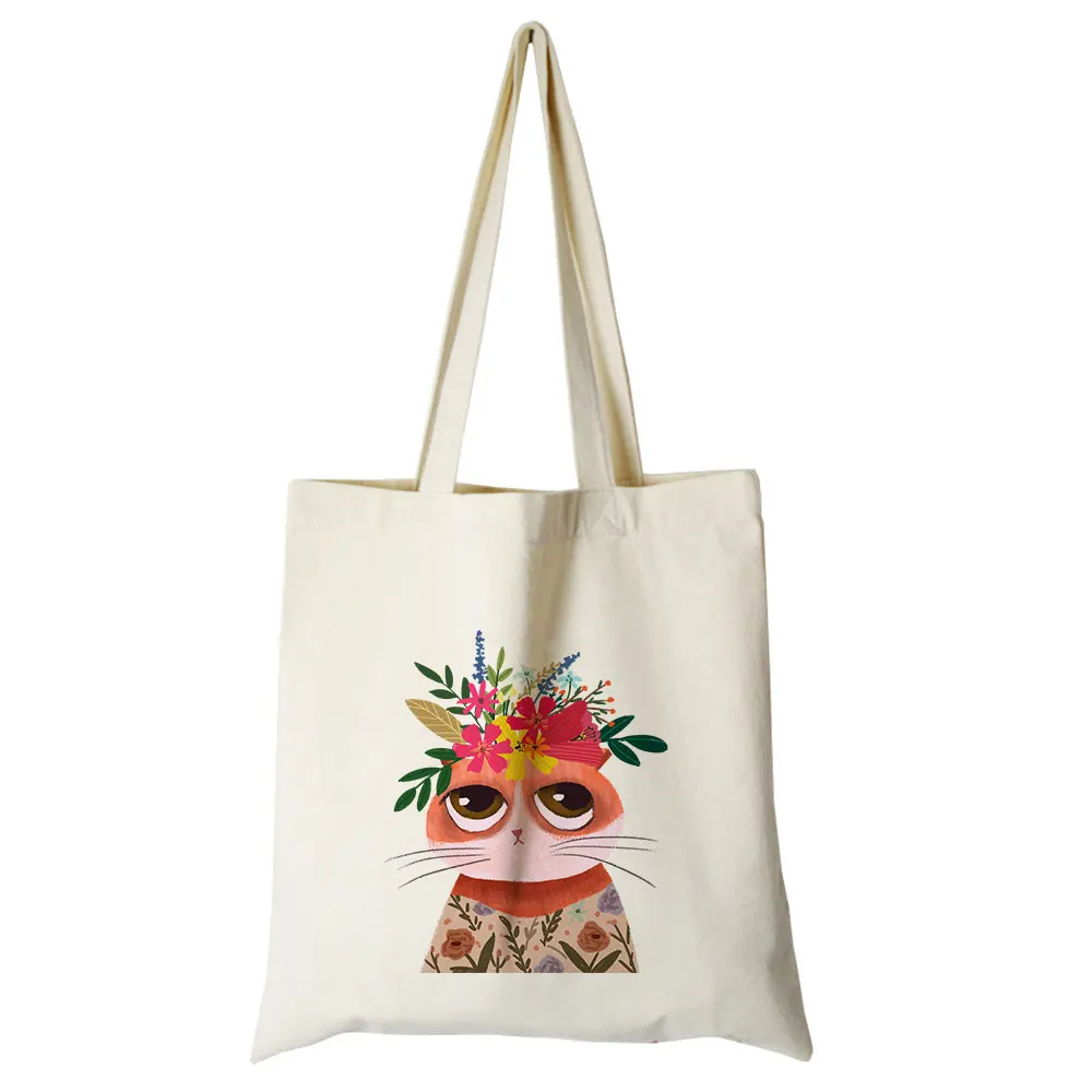 Милый кот мультфильм холст на заказ tote индивидуальные Эко сумки на заказ сумка для покупок с логотипом хлопок сумка многоразовая утилизация сумка - Цвет: cotton canvas bag12