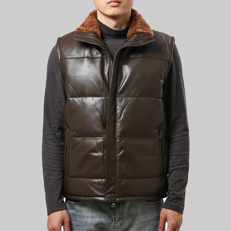50% OFF 1615 Read Description! Asian size super quality sheep skin warm vest men's sheep leather vest mens duck feather down vest