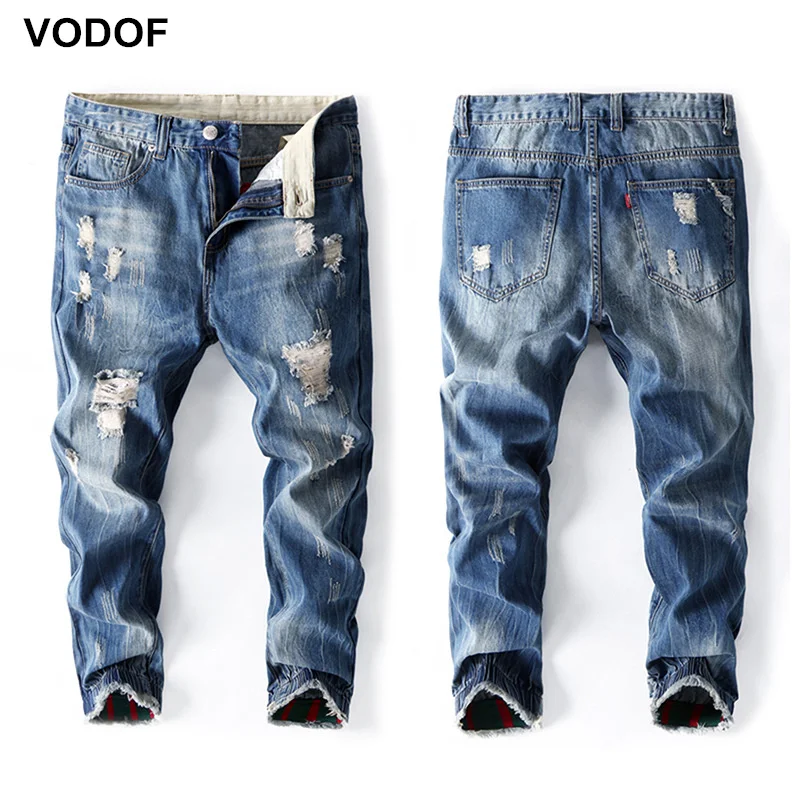 Мужские рваные джинсы VODOF брендовые Свободные мешковатые джоггеры повседневные
