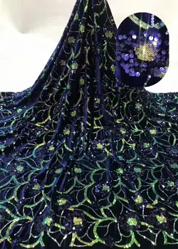 

Latest Style Green High Quality African Velvet Lace Fabric with Sequins Nigerian Lace Fabrics For Wedding Party FR1126