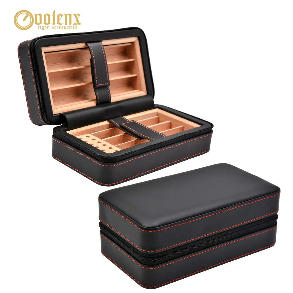 

VOLENX Leather Cigar Box with Humidifier Travel Cigar Case for Gifts Classic Types Exquisite Make Cigar Box for 6 Fingers