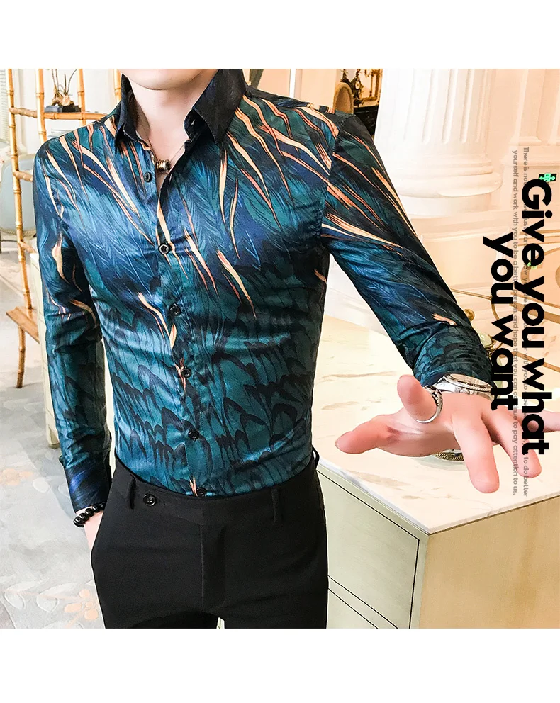 Дизайнерские рубашки вечерние винтажные рубашки с принтом Camicia Uomo Chemise Homme мужские рубашки с принтом листьев рубашки с длинным рукавом на