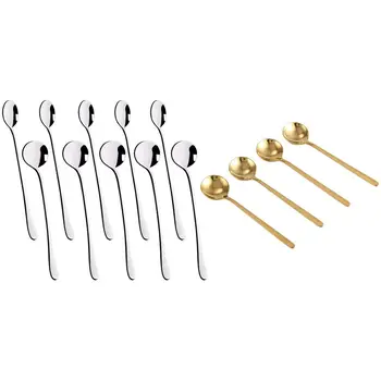 

4Pcs/Set Round Shape Coffee Spoon(Gold) with Long Handle Iced Tea Spoons, Ice Cream Spoon, Coffee Spoon, Set of 10