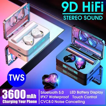 

Mini Bluetooth Earphone Wireless Headset IPX7 Waterproof noise reduction music Gaming earbuds with 3600 mAh charging box