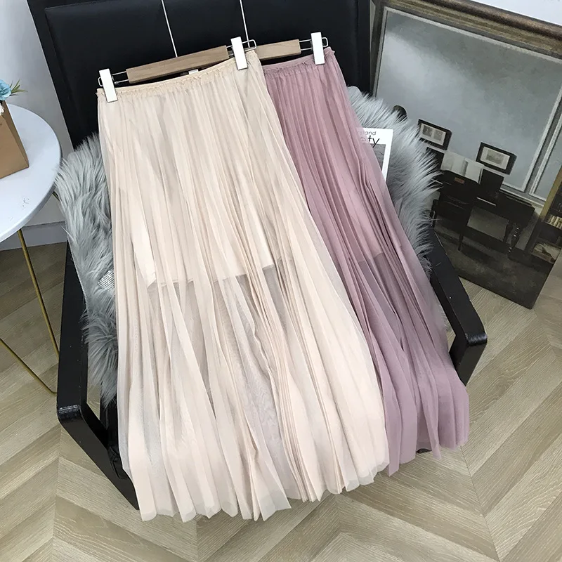 

Versatile CHIC Fairy Skirt Korean Style Medium-length Dress Elegant Pleated Mesh Dress-Style New Style Casual Western Style 2.13