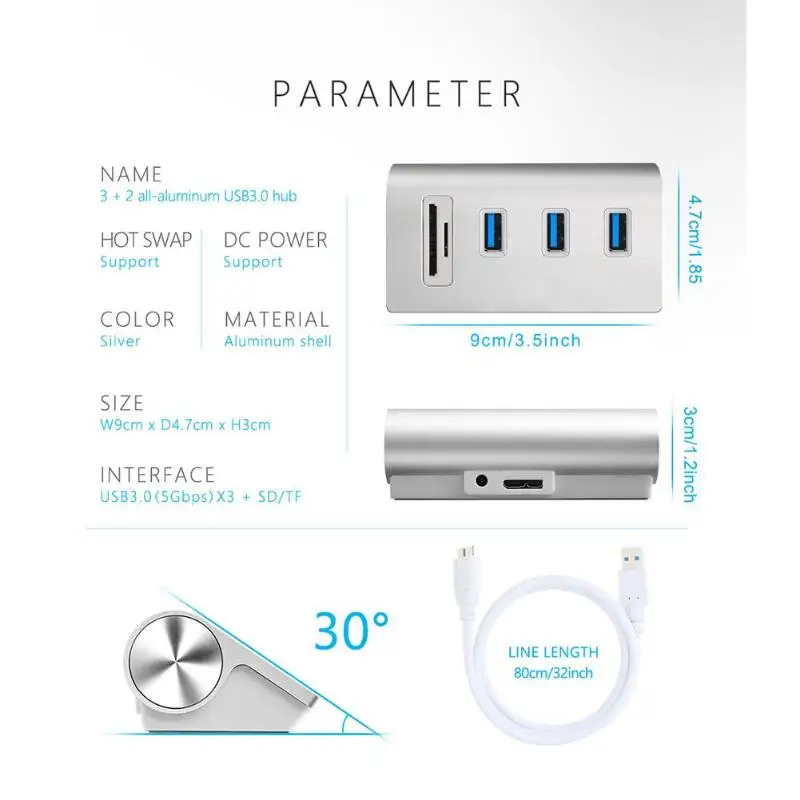 Rocketek HUB-3PC2 3 порта USB 3,0 концентратор адаптер TF кард-ридер для MacBook