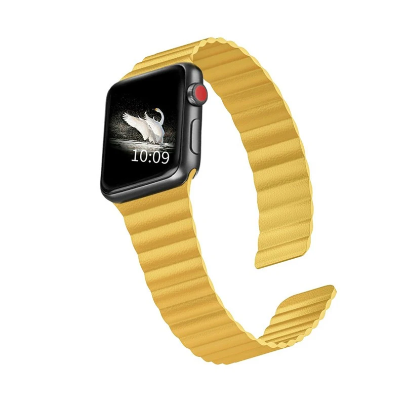 Meyer Lemon Кожаный ремешок-петля для apple watch, ремешок для apple watch 5, 4, 3, 2, 1, 44 мм, 40 мм, браслет с двойной магнитной застежкой, ремешок iwatch 42 мм, 38 мм - Цвет ремешка: Meyer Lemon
