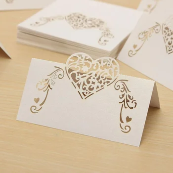 

50pcs Cut Heart Shape Table Name Card Place Card Wedding Party Decoration Favor (White)