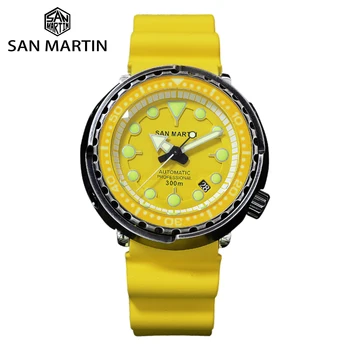 

San Martin TUNA NH35 Diver Men Automatic Watch Black Aging Stainless Steel 300Bar Waterproof Fluoro Rubber Sapphire Date Window
