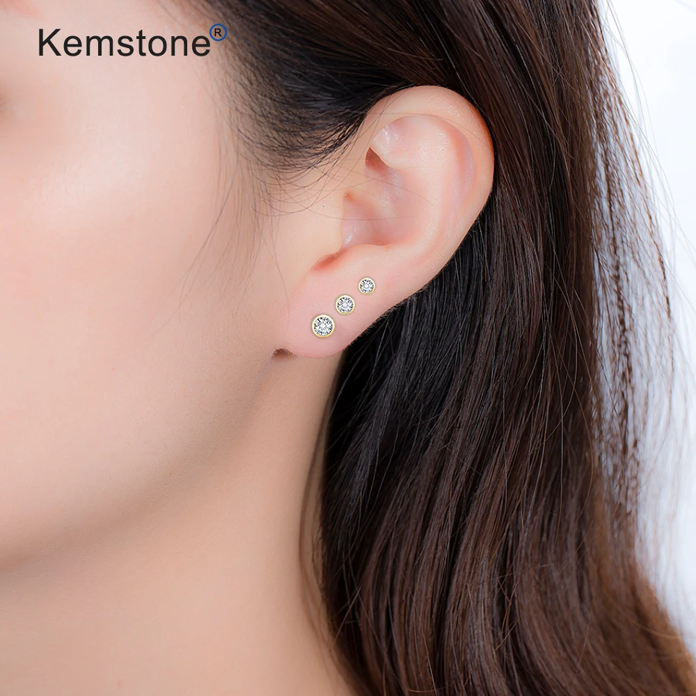 Kemstone модные 925 пробы серебряные белые круглые серьги с цирконием кубической огранки ювелирные изделия подарок для женщин - Окраска металла: S925-Silver-4MM